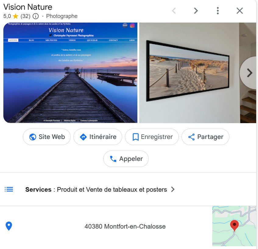 fiche google de Vision Nature