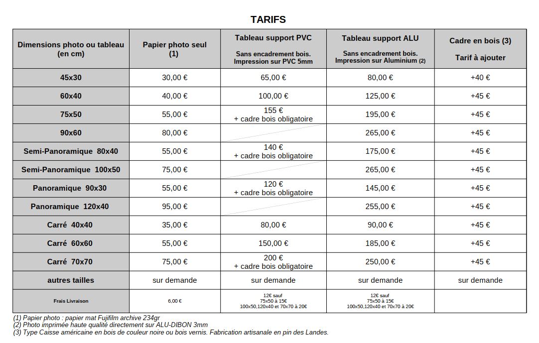 tarifs 2026